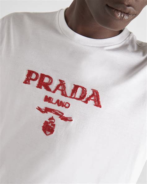 prada red and white stripe t shirt|Prada sports t shirt.